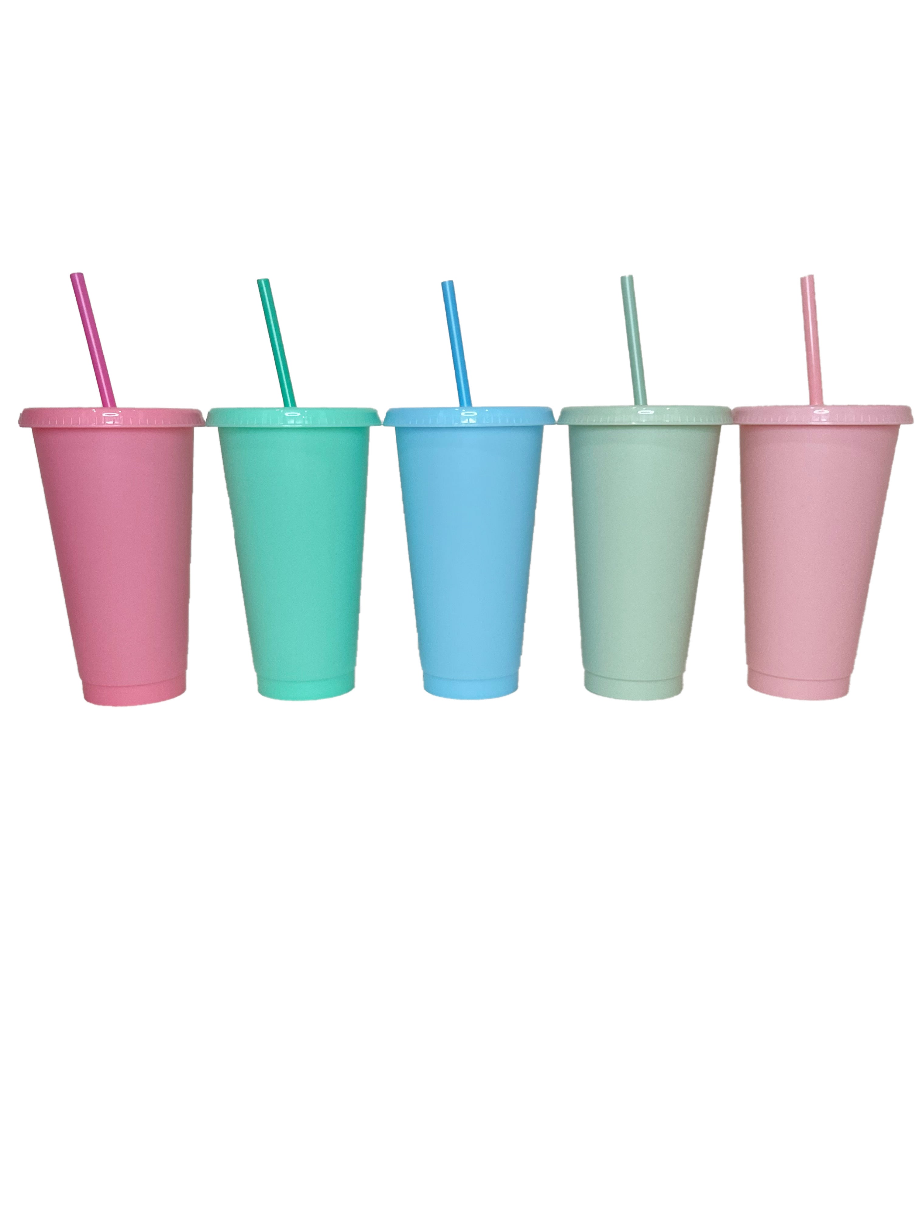 DN reusable double wall 700ml 710ml 24oz pastel color plastic cup cold cup  plastic tumbler with lid and straw