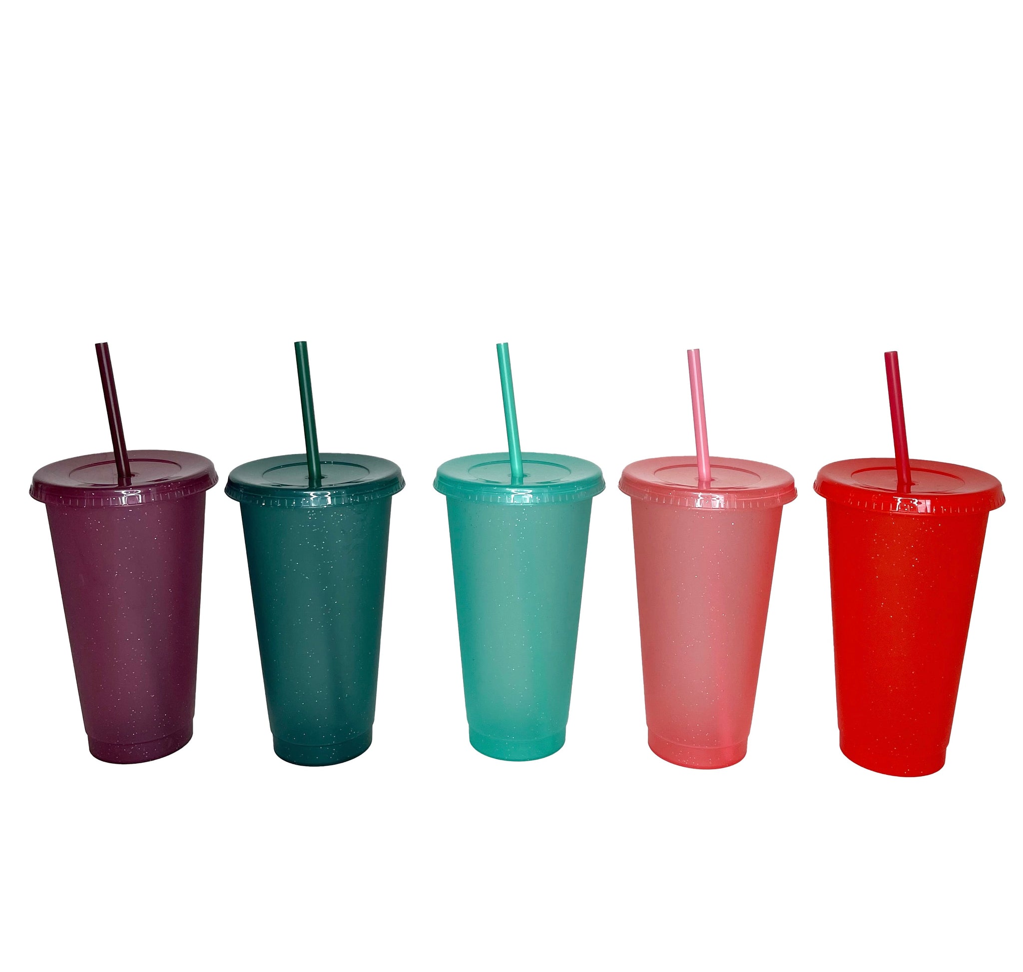 Cups with Lids and Straws for Adults - 5 Glitter Reusable Candy Sparkle  (24oz)